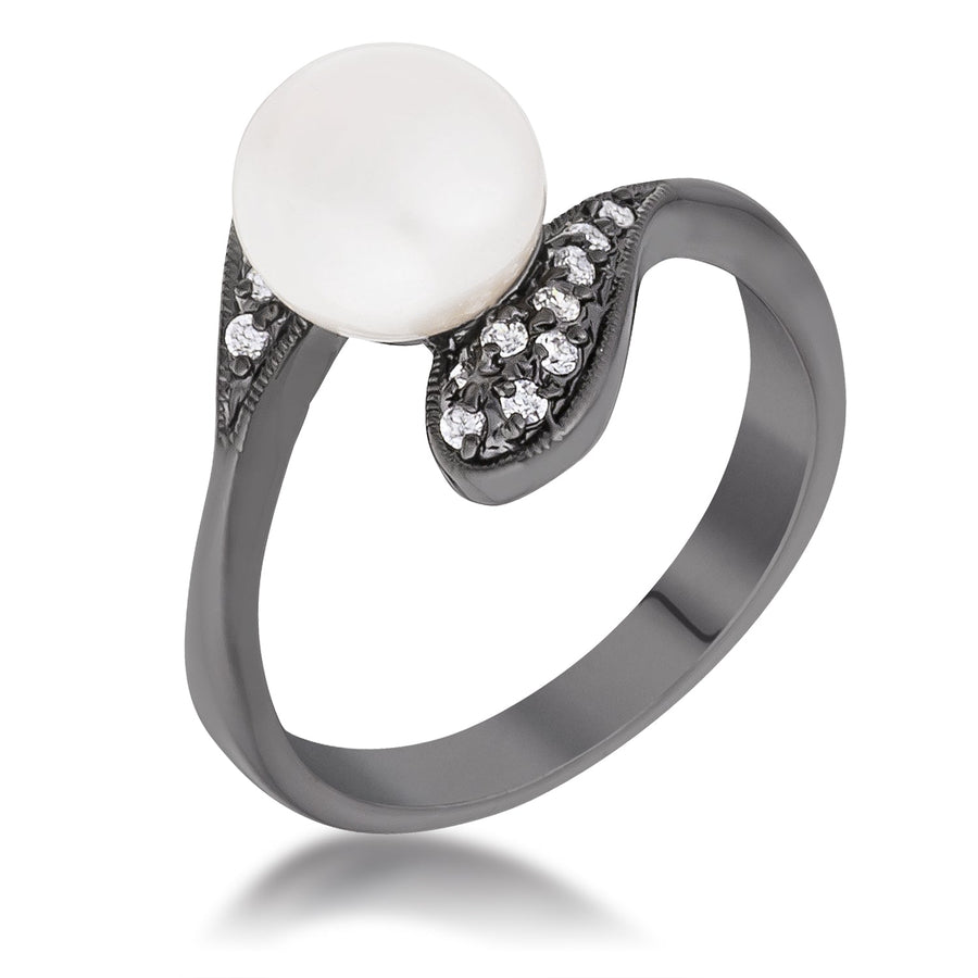 Hematite Pearl Double Teardrop Ring
