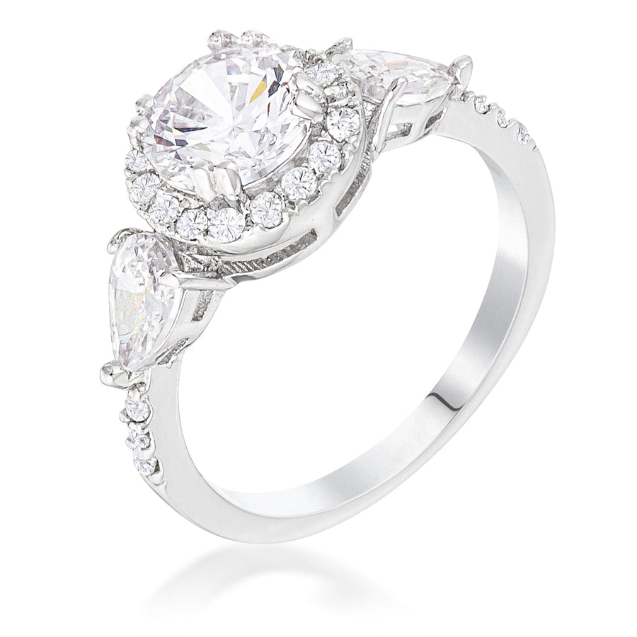 Rhodium-Plated 3-Stone Clear Crystal Engagement Ring