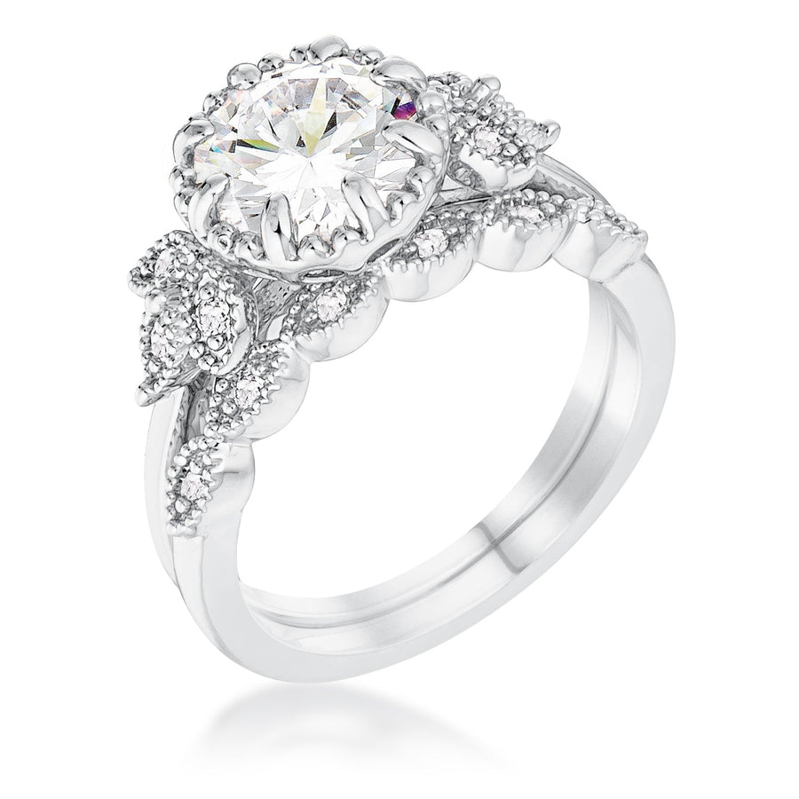 Laurel Leaf Round Cut Crystal Engagement Set