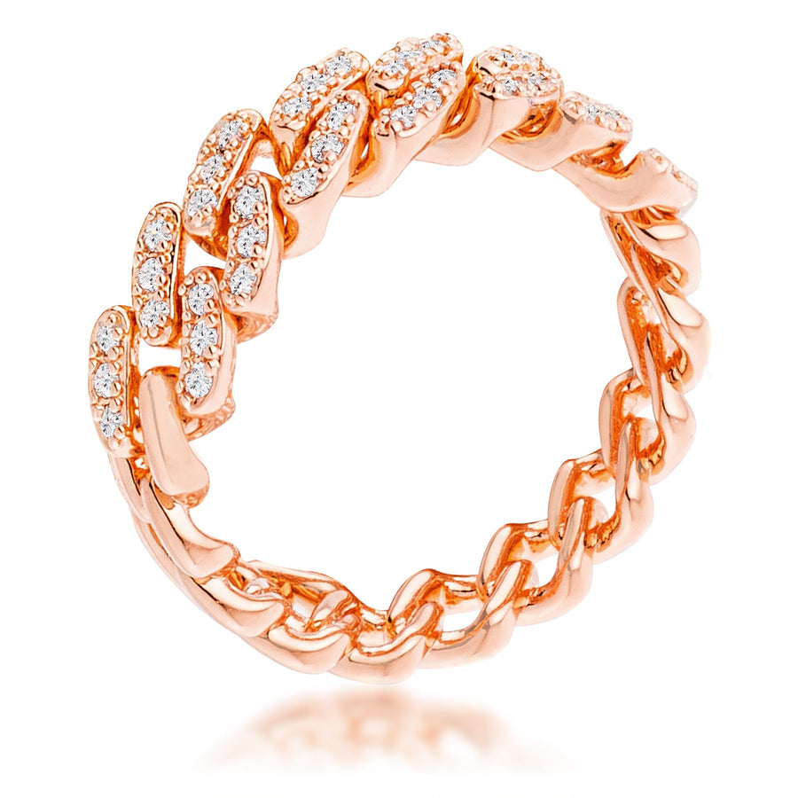 Rose Gold Plated Flexible Chain Ring with Clear Crystal