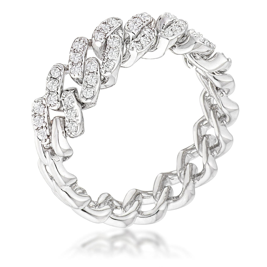 Rhodium Plated Clear Crystal Flexible Chain Ring