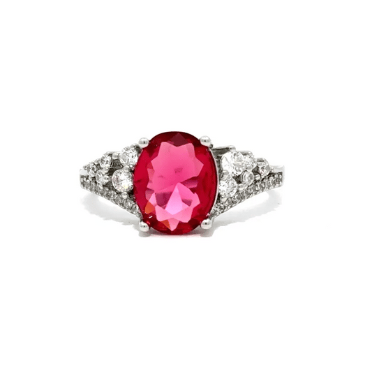 Raspberry Sparkle CZ Ring, Rhodium Plated