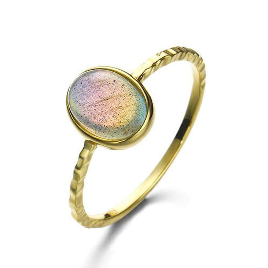 Gold Plated Hammered Oval Labradorite Ring