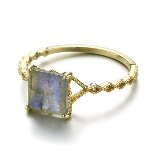 Sterling Silver Natural Labradorite Princess Cut Ring