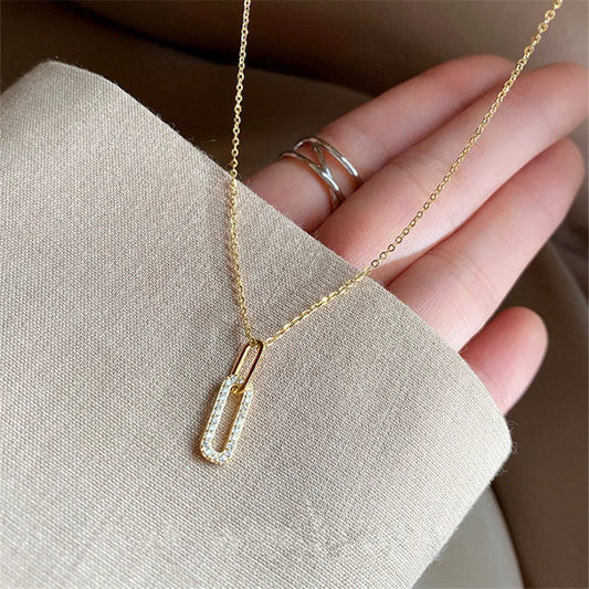 Sterling Silver Pave Linked Pendant Necklace