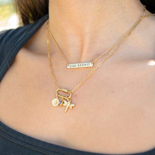 18K Gold PVD Blank Bar Necklace with Separated Chain