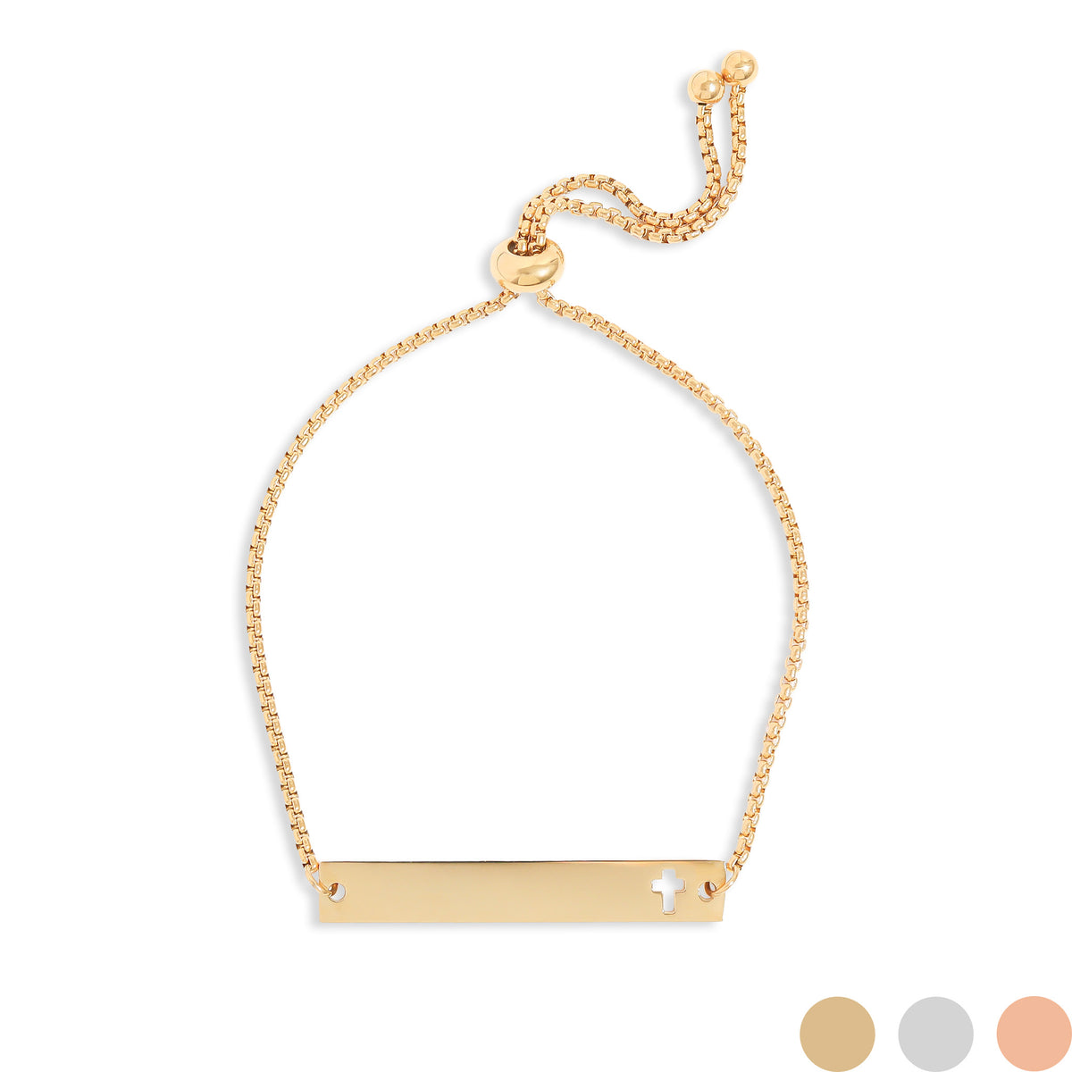 18K Gold PVD Stainless Steel Adjustable Cross Cutout Bar Bracelet