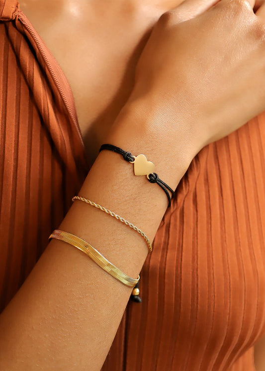 18K Gold PVD Stainless Steel Engravable Heart Friendship Bracelet