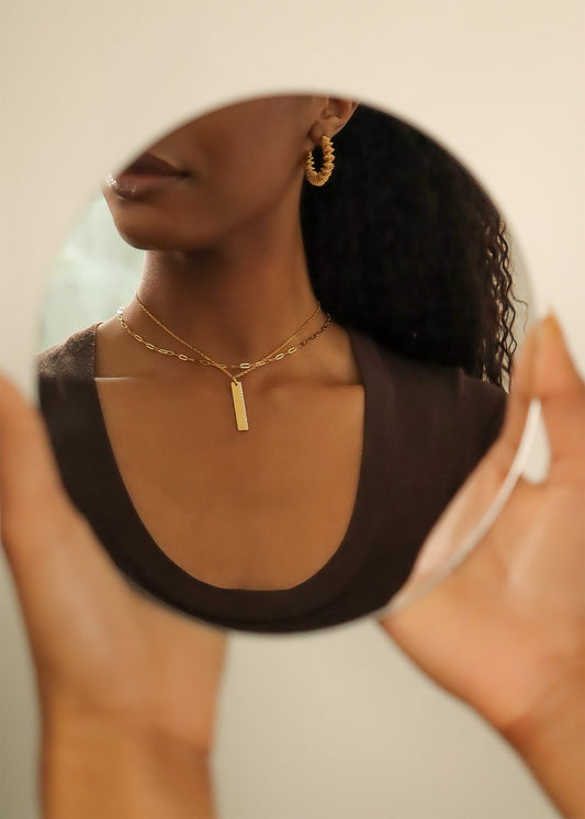 18K Gold PVD Vertical CZ Bar Pendant