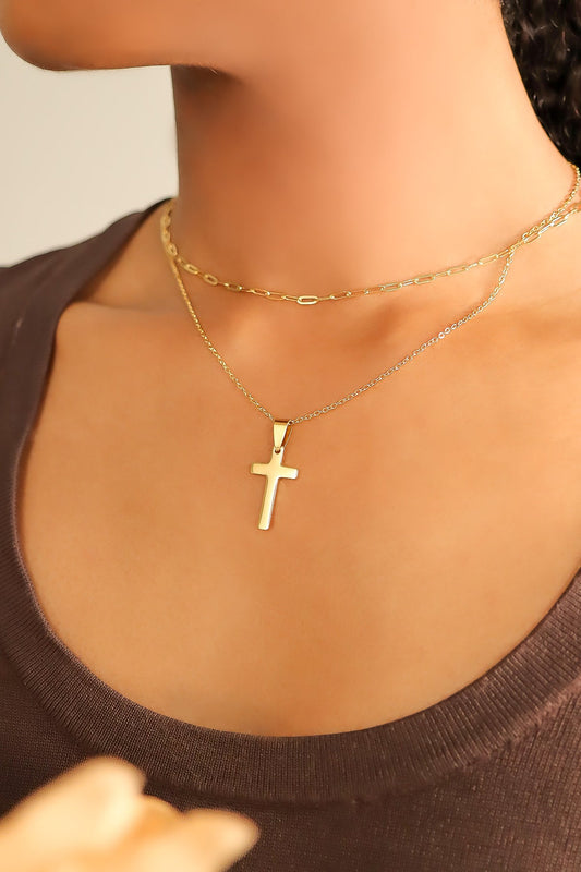 18K Gold PVD Stainless Steel Engravable Cross Necklace