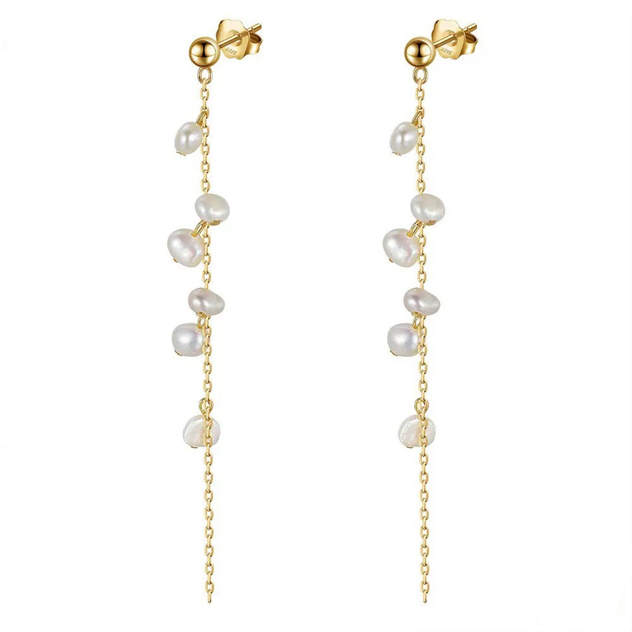 Sterling Silver Baroque Pearl Link Dangling Earrings
