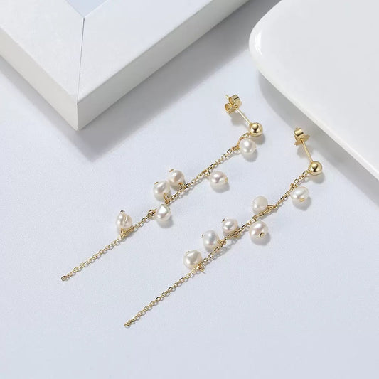 Sterling Silver Baroque Pearl Link Dangling Earrings