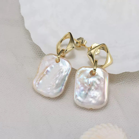 14K Gold Baroque Pearl Dangling Earrings