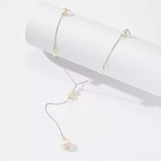 Sterling Silver Natural Pearl Y Necklace