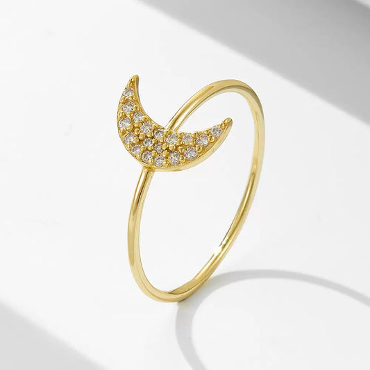 Gold Plated Sterling Silver Minimalist Cubic Zirconia Moon Ring