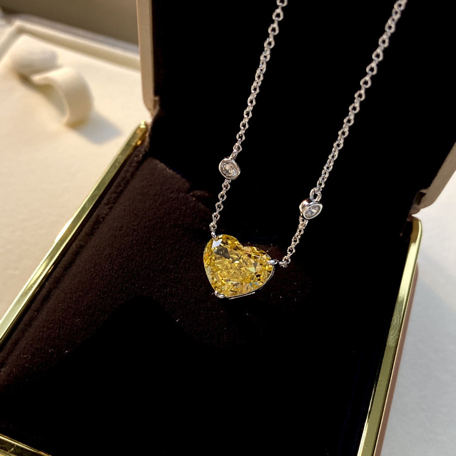 Geometry Yellow Crystal Heart Necklace