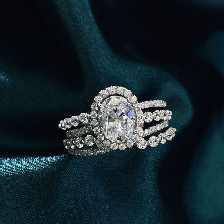 Oval Crystal Multi-Layer 925 Sterling Silver Ring