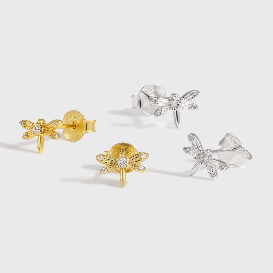 Flying Crystal Dragonfly 925 Sterling Silver Stud Earrings