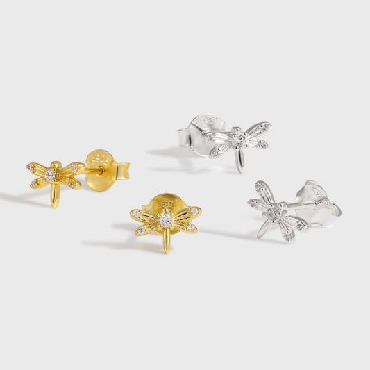Flying CZ Dragonfly 925 Sterling Silver Stud Earrings