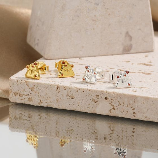 Melted Cheese Red CZ Sterling Silver Stud Earrings