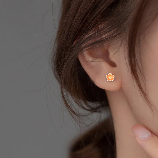 Sterling Silver Enamel Flower Stud Earrings
