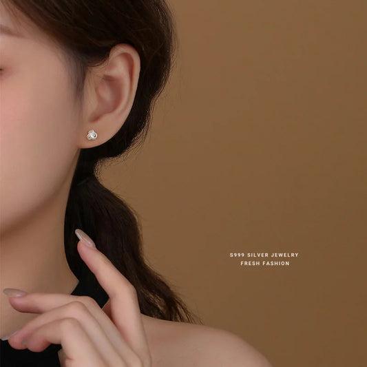 Sterling Silver Geometric Cross Round Stud Earrings