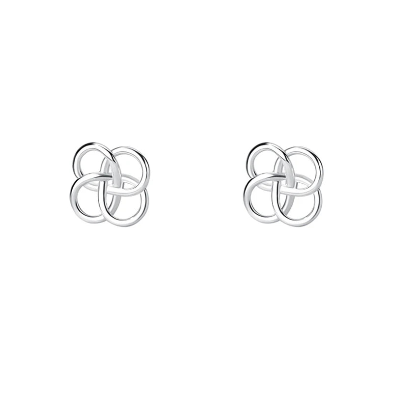 Sterling Silver Hollow Line Clover Stud Earrings