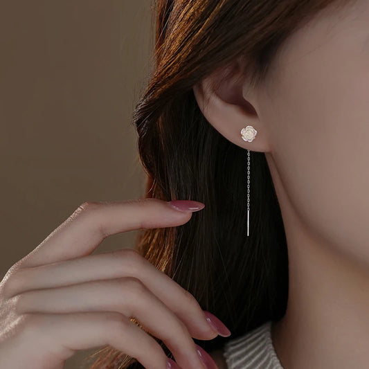 Sterling Silver Illusionary Rose Flower Drop Earrings