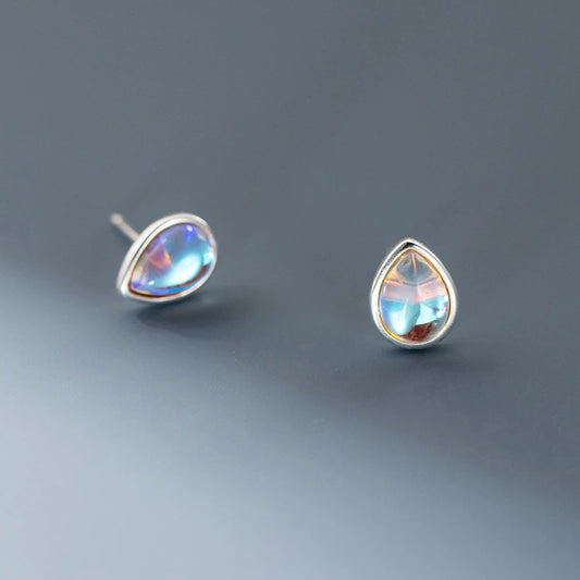 Sterling Silver Colored Water Drop Stud Earrings