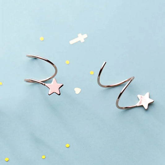 Sterling Silver Minimalist Star Wave Hoop Earrings