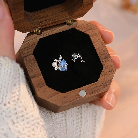 Sterling Silver Blue Mermaid and Dolphin Stud Earrings