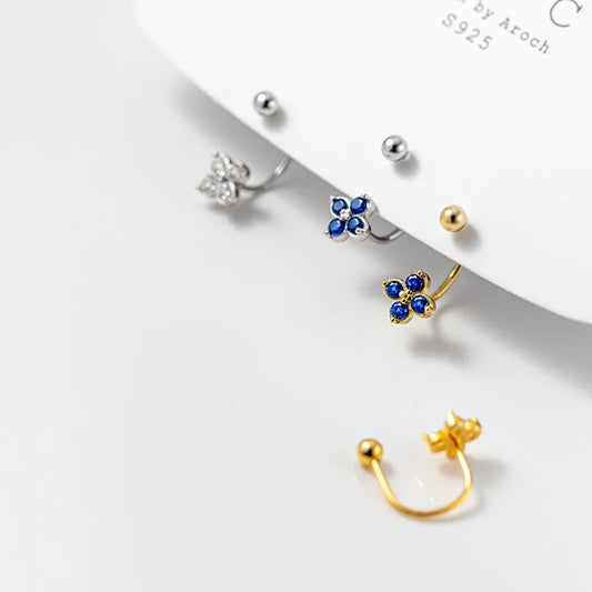 Blue Four Leaf Clover Piercing Earrings