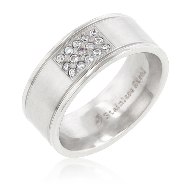 Pave 15-Stone Stainless Steel Men's Ring