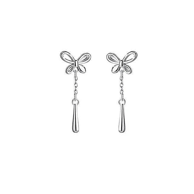 Sterling Silver Bowknot Water Droplet Tassel Earrings