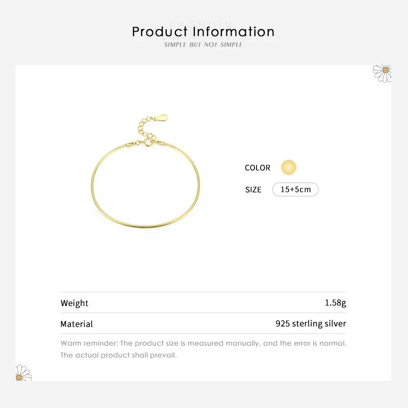 Sterling Silver Simple Charm Snake Chain Bracelet