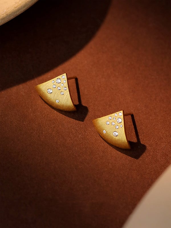 Gold Plated Brushed Triangle Earrings