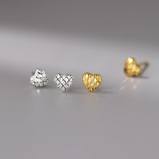 Sterling Silver Diamond Cut Heart Stud Earrings