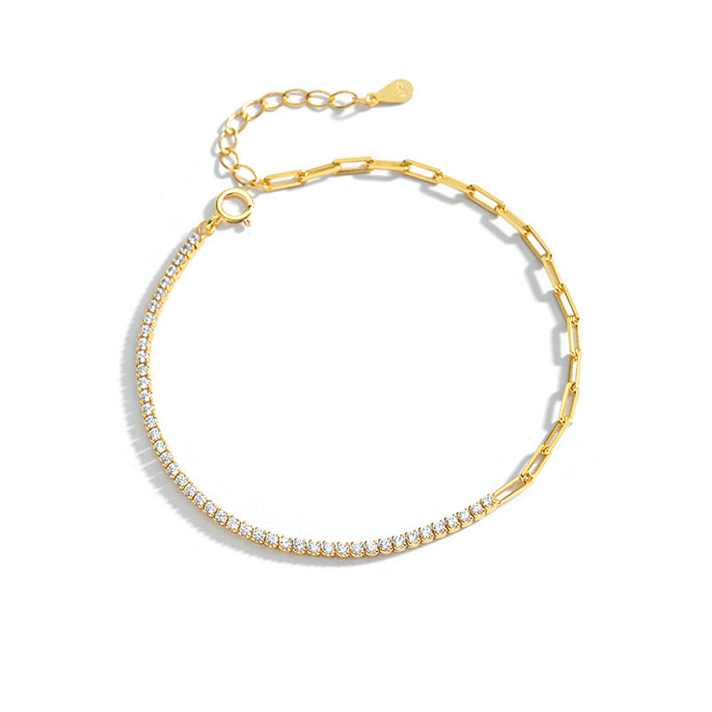 Gold Plated Sterling Silver Cubic Zirconia Chain Bracelet