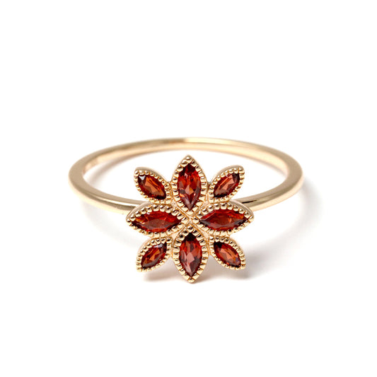 Sterling Silver Flower Natural Garnet Ring
