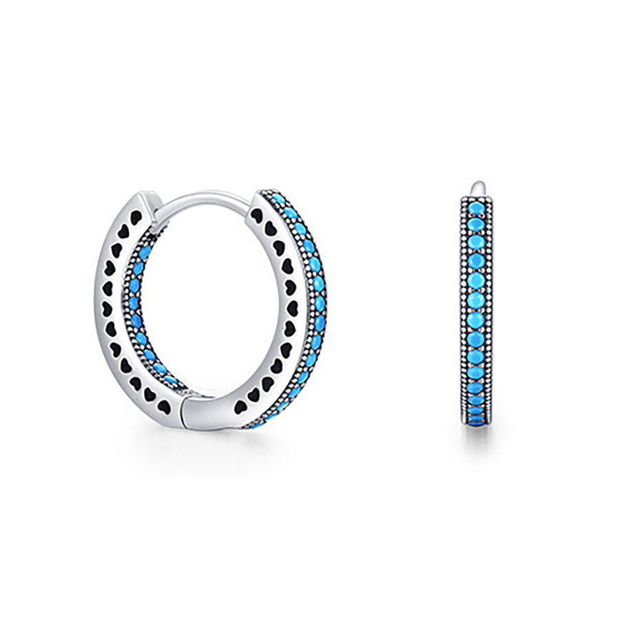 Sterling Silver Heart to Heart Turquoise Hoop Earrings