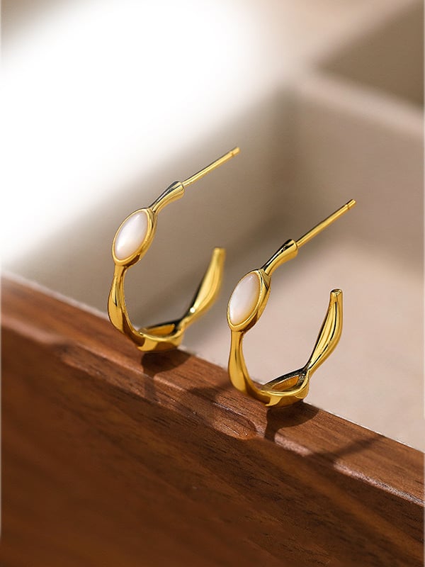 Gold Plated Sea Shell Half Hoop Stud Earrings