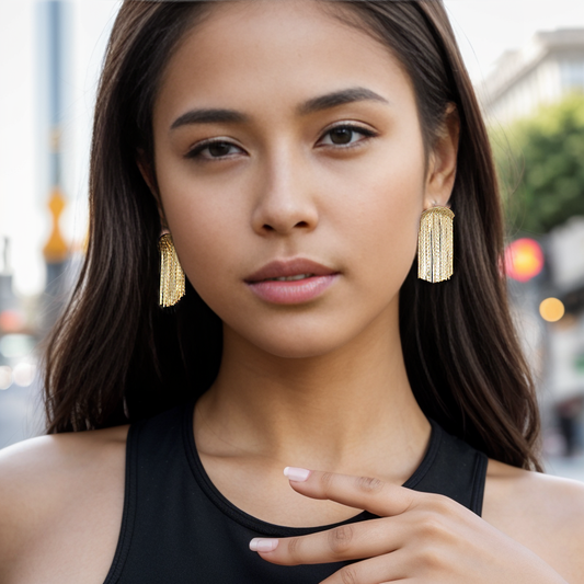 Gold Plated Chain Tassel Earrings