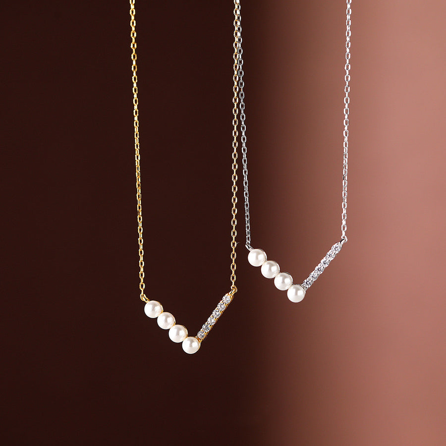 Sterling Silver V Shape Pearl Pendant Necklace
