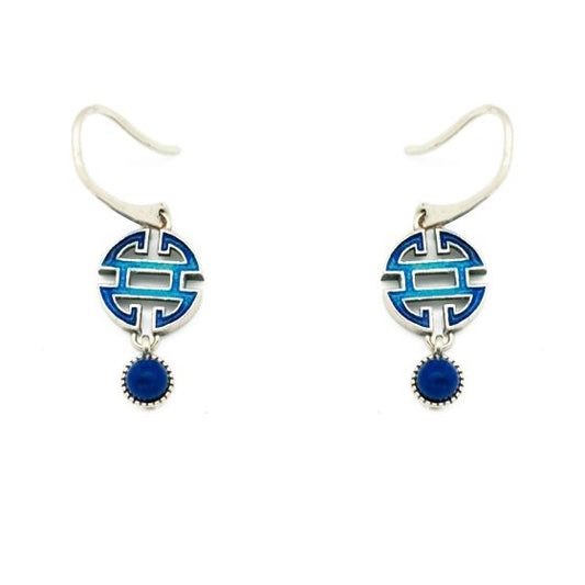 Blue Blessing Knot Lapis and Red Agate Sterling Silver Dangle Earrings