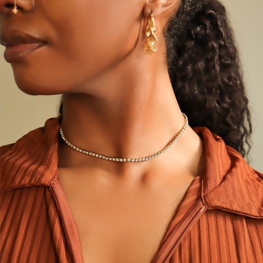 18K Gold PVD CZ Tennis Chain Necklace