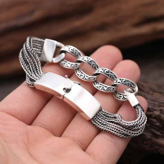 Vintage 13mm Cross Chain Sterling Silver Bracelet