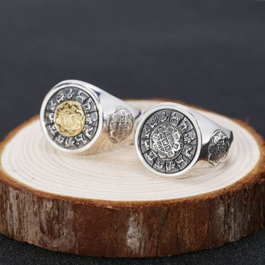 Chinese Oxide Gossip 925 Silver Ring for Men