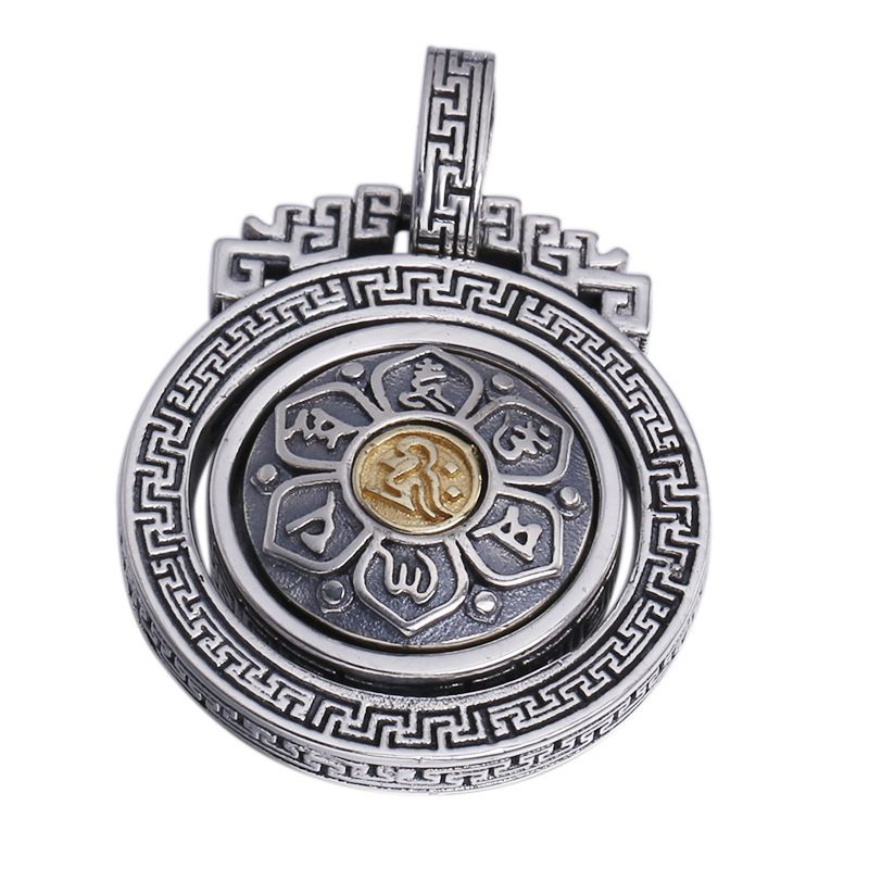 Vintage Om Mani Padme Hum 925 Silver Pendant