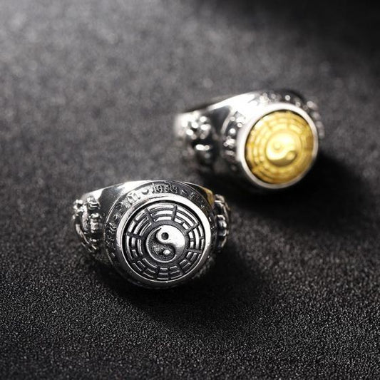 Men's Eight Trigrams Adjustable Sterling Silver Ring