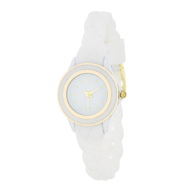 Carmen Braided Ladies Watch with White Rubber Strap